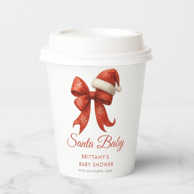 Elegant Santa Baby Shower Red Bow Christmas Paper Cups (Front)