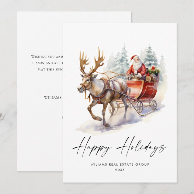 Elegant Santa Claus Christmas Deer Corporate Holiday Card (Front/Back)