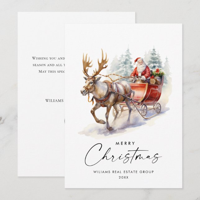 Elegant Santa Claus Christmas Deer Corporate Holiday Card (Front/Back)