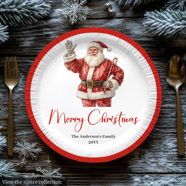 Elegant Santa Claus Minimalist Cozy Christmas  Paper Plate (Elegant Santa Claus Minimalist Cozy Christmas Plate)