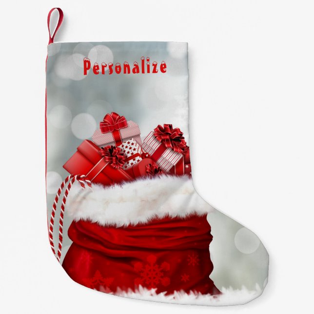 Elegant Santa Gift Bag Presents Christmas Holiday Small Christmas Stocking (Front)