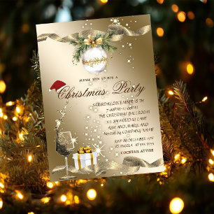 Elegant,Santa Hat,Glass,Ball Corporate Christmas  Invitation