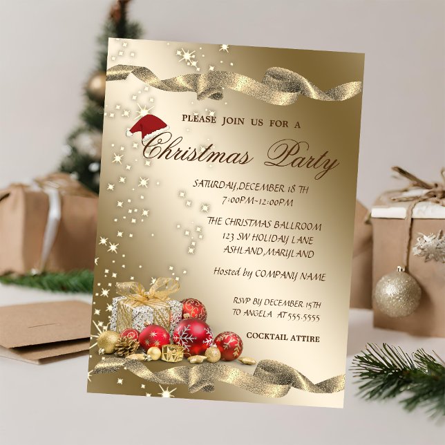 Elegant,Santa Hat,Presents Christmas Party Invitation (Creator Uploaded)
