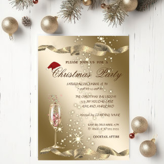 Elegant,Santa Hat,Wine Glass Christmas Party Invitation