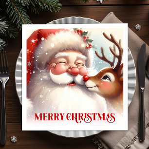 Elegant Santa Rudolph Holiday Table Napkins