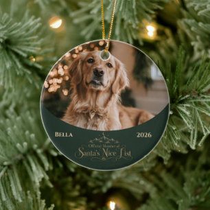 Elegant Santa’s Nice List Dog Photo Ceramic Tree Decoration