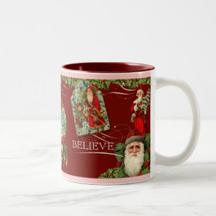 Elegant Santa Saint Nicholas Believe Swirl Vintage Two-Tone Coffee Mug