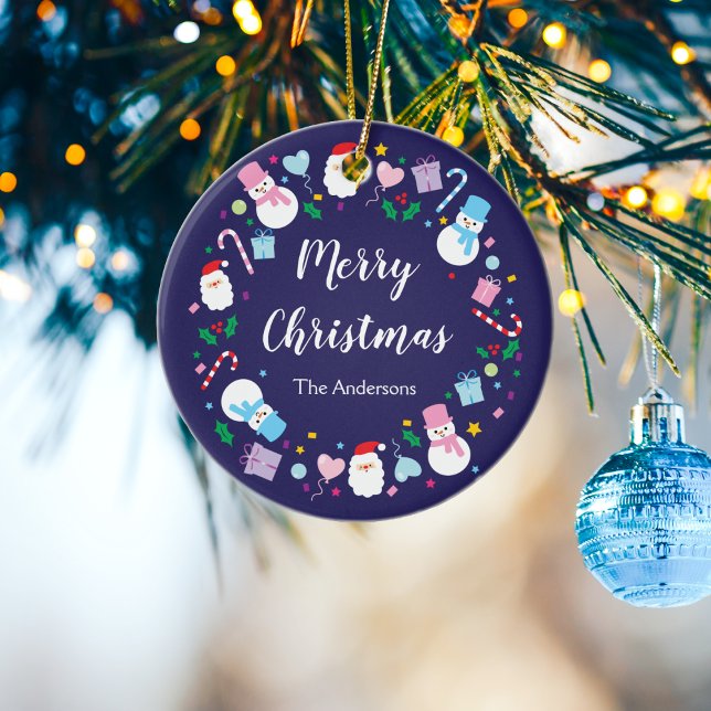 Elegant Santa Snowman Candy Cane Christmas Wreath Ceramic Tree Decoration (Creator Uploaded)