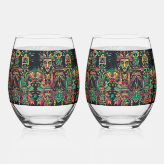 Elegant Sapphire "Ancestral Paradigm" 16oz Wine Gl Stemless Wine Glass