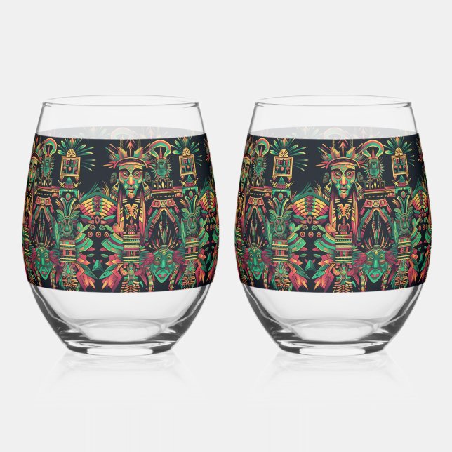 Elegant Sapphire "Ancestral Paradigm" 16oz Wine Gl Stemless Wine Glass (Front)