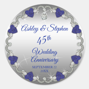 Elegant Sapphire and Diamonds  45th Anniversary Classic Round Sticker