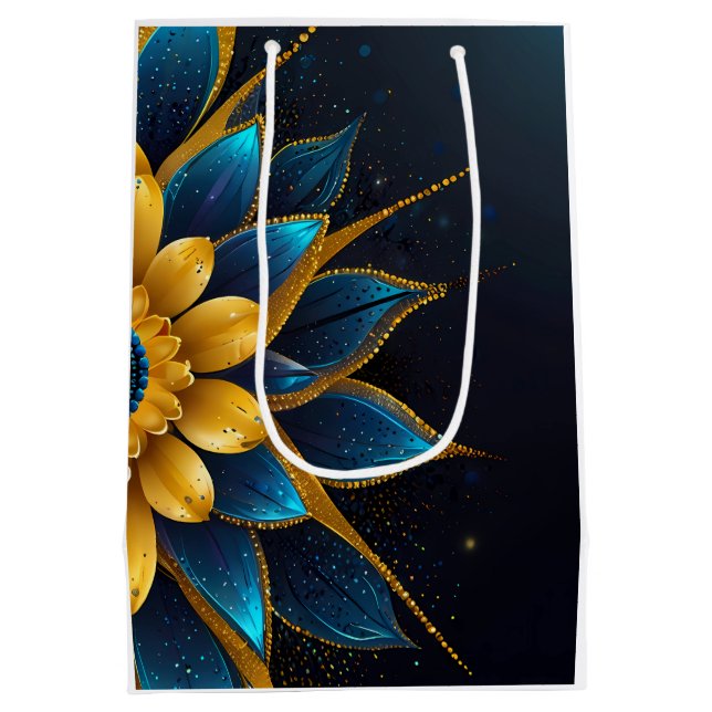 Elegant Sapphire and Gold Floral Wedding Medium Gift Bag (Back)
