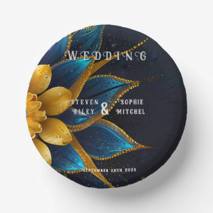 Elegant Sapphire and Gold Floral Wedding Paper Plate
