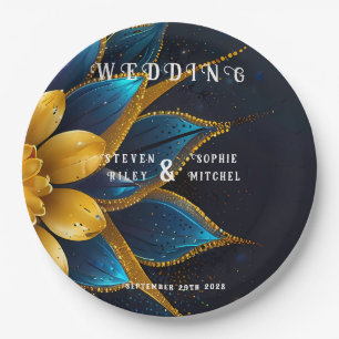 Elegant Sapphire and Gold Floral Wedding Paper Plate