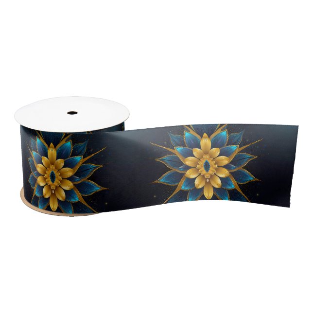 Elegant Sapphire and Gold Floral Wedding Satin Ribbon (Spool)