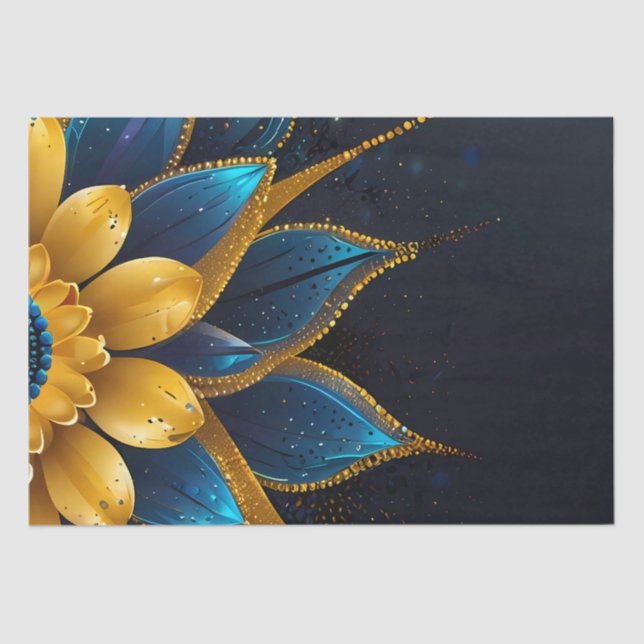 Elegant Sapphire and Gold Floral Wedding Tissue Paper (Front)