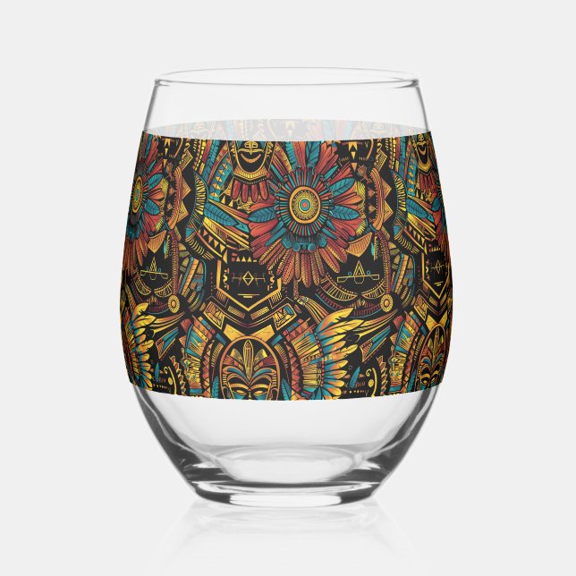 Elegant Sapphire "Aztec Dream" Stemless Wine Glass (Front)