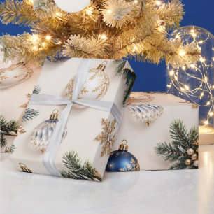 Elegant Sapphire Blue Christmas Ribbons Wrapping Paper