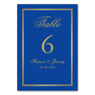 Elegant Sapphire Blue Gold Calligraphy Wedding Table Number
