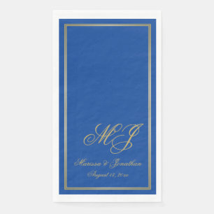 Elegant Sapphire Blue Gold Monogram Script Wedding Napkin