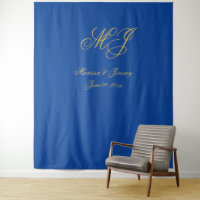 Elegant Sapphire Blue Gold Script Monogram Wedding