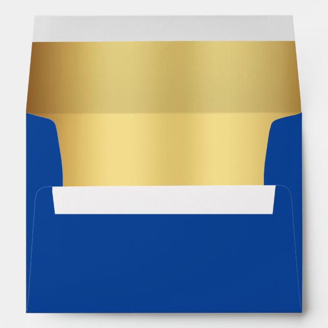 Elegant Sapphire Blue Gold Wedding Return Address Envelope (Back (Bottom))