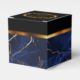 Elegant Sapphire Blue Marble and Gold Favour Box