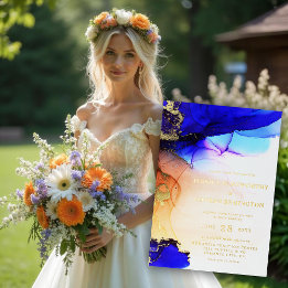 Elegant Sapphire Blue Orange Wedding Gold