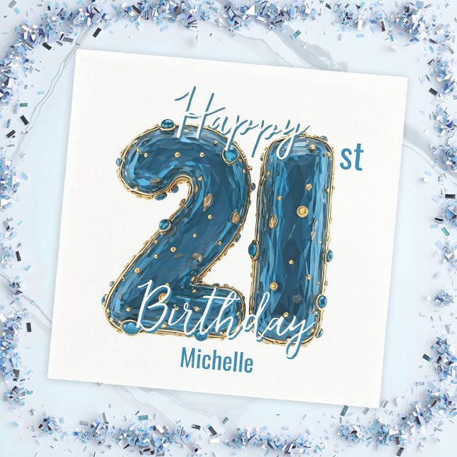 Elegant Sapphire & Gold 21st Birthday Celebration Napkin (Creator Uploaded)