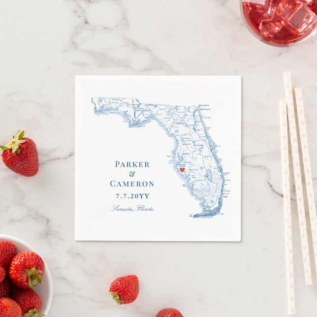 Elegant Sarasota Florida Map Wedding  Napkin (Insitu)