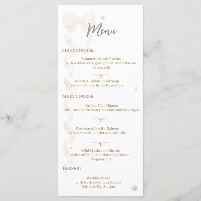 Elegant Satin Bow Wedding Flat Menu (Front)