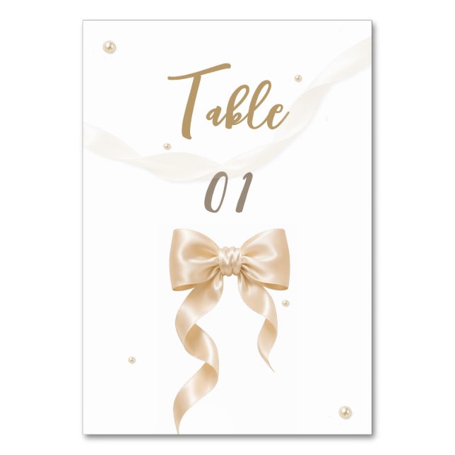 Elegant Satin Bow Wedding Table Card (Front)