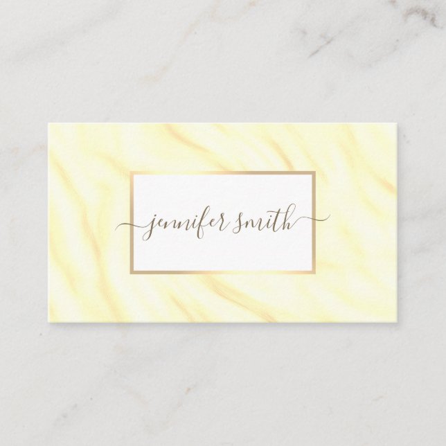 Elegant Satin Cream Marble With Frame Chic Pretty Business Card (Front)