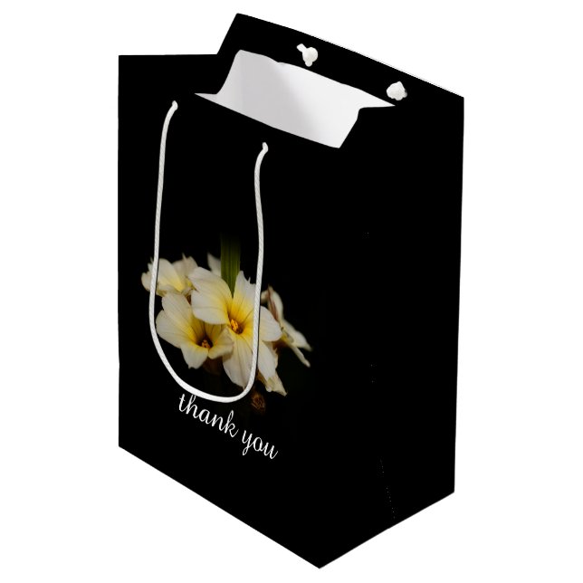 Elegant Satin Flowers on Black Medium Gift Bag (Front Angled)