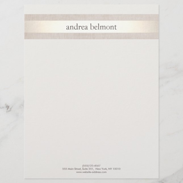 Elegant Satin Gold Stripe Ivory Stylist & Designer Customized Letterhead (Front)