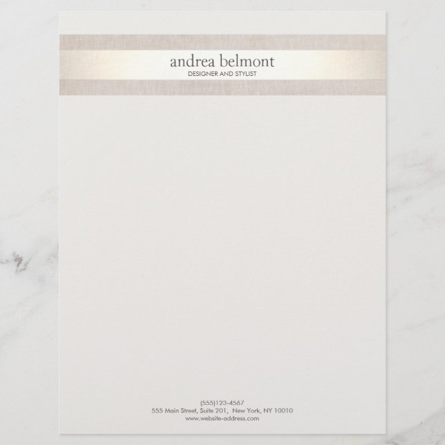 Elegant Satin Gold Stripe Ivory Stylist & Designer Personalised Letterhead (Front)
