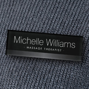 Elegant satin grey border black name tag