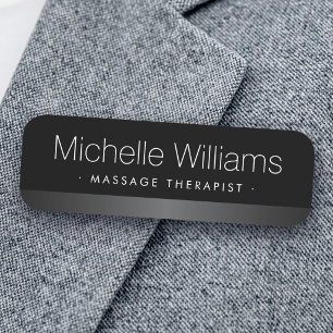 Elegant satin grey border black name tag