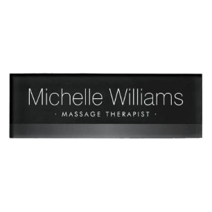 Elegant satin grey border black name tag