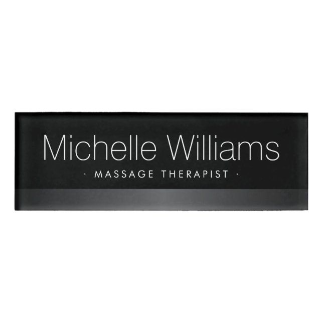 Elegant satin grey border black name tag (Front)