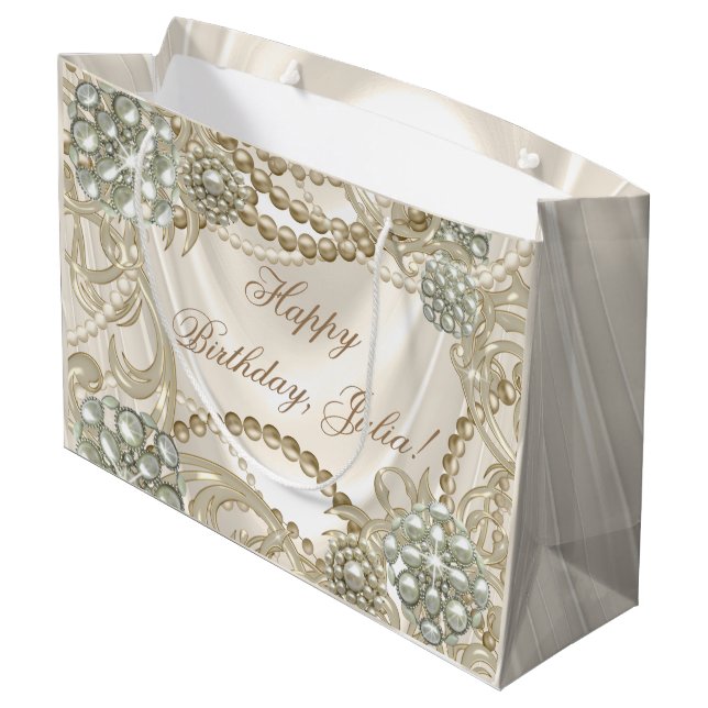Elegant Satin Pearl Ivory Large Gift Bag (Back Angled)