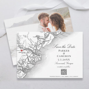 Elegant Savannah Georgia Map Black White Wedding Save The Date