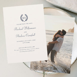 Elegant Save the Date Announcement Card Navy Blue