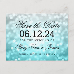 Elegant Save The Date Beach Ombre Glitter Lights Announcement Postcard