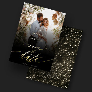 Elegant Save The Date Black Gold Photo Wedding Invitation