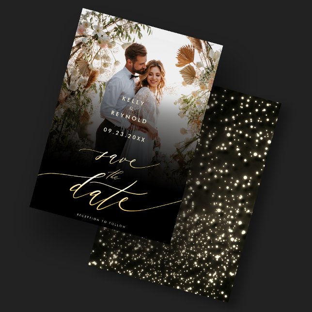 Elegant Save The Date Black Gold Photo Wedding  Invitation (Elegant Save The Date Gold Photo Wedding Invitation
)