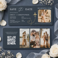 Elegant Save the Date Boarding Pass Plane QR Code