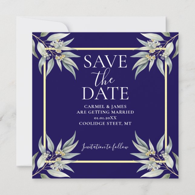 Elegant Save The Date Boho Eucalyptus Leave (Front)