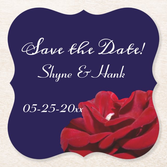 Elegant Save the Date Burgundy Floral Wedding Paper Coaster (Front)