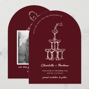 Elegant Save The Date Burgundy Martini Tower Photo Invitation